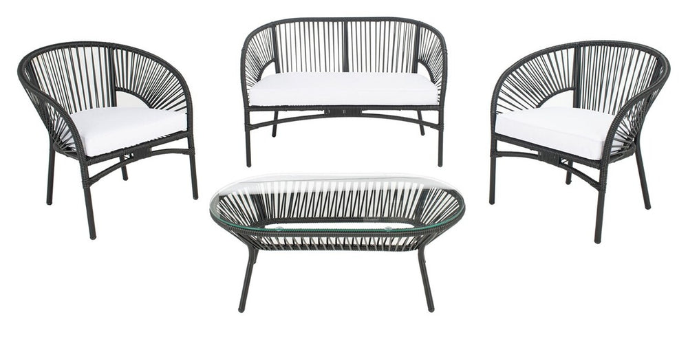 Safavieh Werner 4 Pc Living Sets Black Wicker/White Cushion PAT7522A-2BX