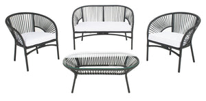 Safavieh Werner 4 Pc Living Sets Black Wicker/White Cushion PAT7522A-2BX