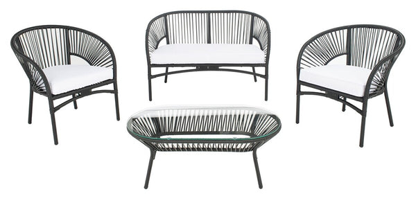 Safavieh Werner 4 Pc Living Sets Black Wicker/White Cushion PAT7522A-2BX