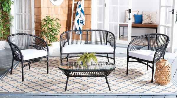 Safavieh Werner 4 Pc Living Sets Black Wicker/White Cushion PAT7522A-2BX