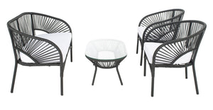 Safavieh Werner 4 Pc Living Sets Black Wicker/White Cushion PAT7522A-2BX