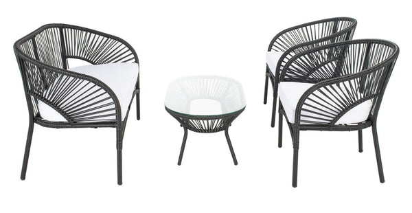 Safavieh Werner 4 Pc Living Sets Black Wicker/White Cushion PAT7522A-2BX