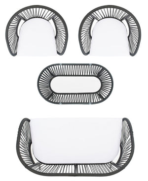 Safavieh Werner 4 Pc Living Sets Black Wicker/White Cushion PAT7522A-2BX