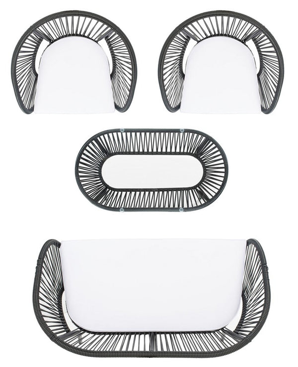 Safavieh Werner 4 Pc Living Sets Black Wicker/White Cushion PAT7522A-2BX