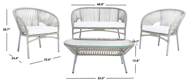 Safavieh Werner 4 Pc Living Sets Grey Wicker/White Cushion PAT7522B-2BX