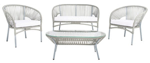 Safavieh Werner 4 Pc Living Sets Grey Wicker/White Cushion PAT7522B-2BX