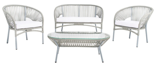 Safavieh Werner 4 Pc Living Sets Grey Wicker/White Cushion PAT7522B-2BX