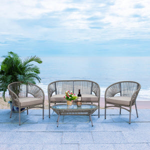 Safavieh Werner 4 Pc Living Sets Grey Wicker/White Cushion PAT7522B-2BX