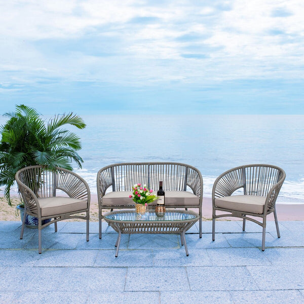 Safavieh Werner 4 Pc Living Sets Grey Wicker/White Cushion PAT7522B-2BX