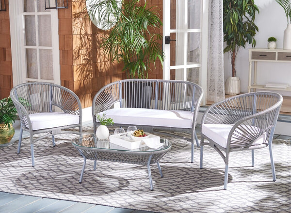 Safavieh Werner 4 Pc Living Sets Grey Wicker/White Cushion PAT7522B-2BX