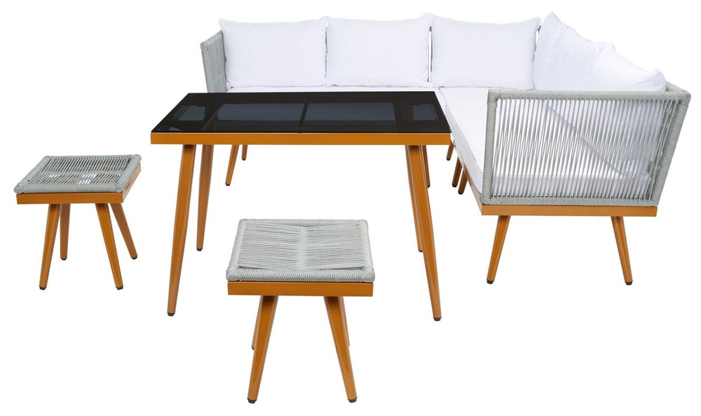 Safavieh Romlin Outdoor Dining Set XII23 Grey / White Steel PAT7528A-2BX