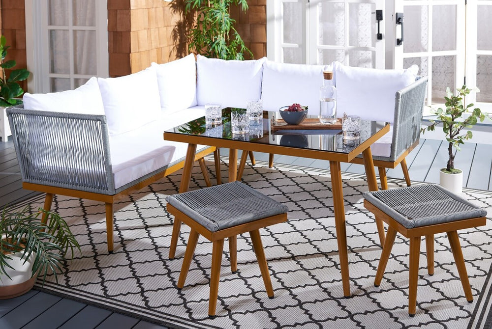 Safavieh Romlin Outdoor Dining Set XII23 Grey / White Steel PAT7528A-2BX