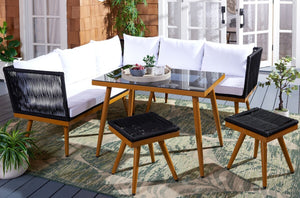 Safavieh Romlin Outdoor Dining Set XII23 Black / White Steel PAT7528B-2BX