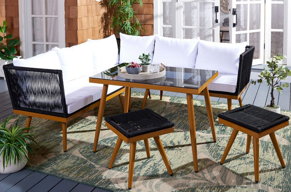Safavieh Romlin Outdoor Dining Set XII23 Black / White Steel PAT7528B-2BX