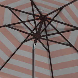 Maui 9Ft Crank Push Button Tilt Umbrella – Stylish Beige & White Striped Beach Canopy for Relaxation