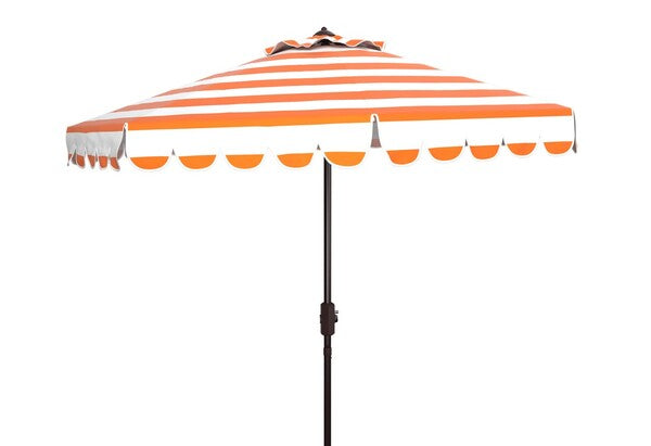 Maui 9Ft Crank Push Button Tilt Umbrella – Stylish Beige & White Striped Beach Canopy for Relaxation