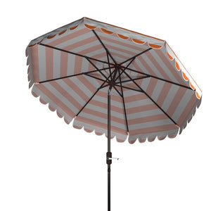 Maui 9Ft Crank Push Button Tilt Umbrella – Stylish Beige & White Striped Beach Canopy for Relaxation