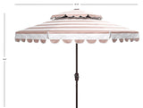 Safavieh Vienna 9Ft Rnd Double Top Crank Umbrella XII23 Beige Stripe Aluminum PAT8211A