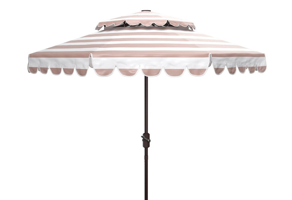 Safavieh Vienna 9Ft Rnd Double Top Crank Umbrella XII23 Beige Stripe Aluminum PAT8211A