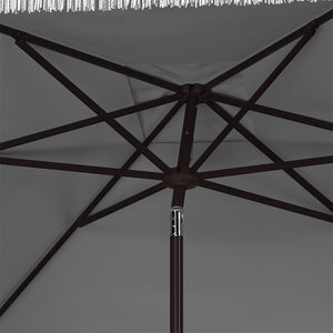 Safavieh Milan Fringe 7.5 Ft Square Crank Umbrella XII23 Grey Aluminum PAT8408B