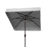 Safavieh Milan Fringe 7.5 Ft Square Crank Umbrella XII23 Grey Aluminum PAT8408B