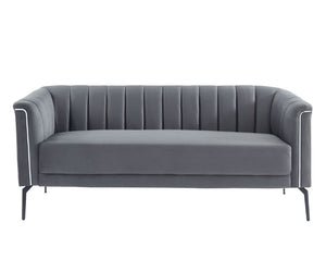 VIG Furniture Patton Channel-Tufted Dark Grey Velvet Sofa With Tuxedo Arms, Pinstripe Detail & Metal Legs VGHCJYM2018-DKGRY