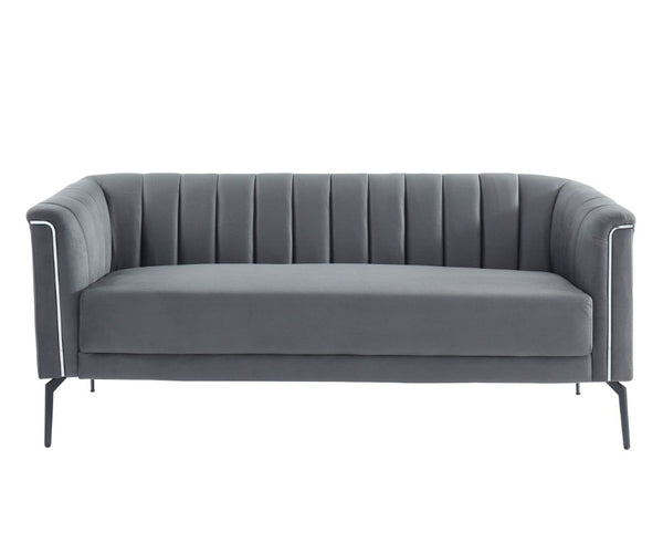 VIG Furniture Patton Channel-Tufted Dark Grey Velvet Sofa With Tuxedo Arms, Pinstripe Detail & Metal Legs VGHCJYM2018-DKGRY