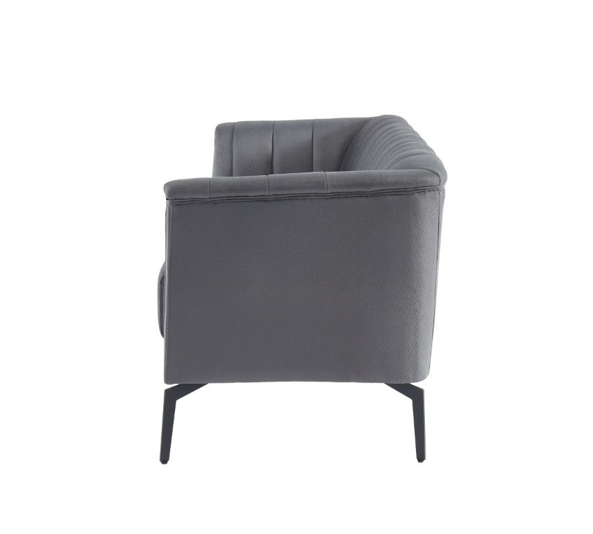 VIG Furniture Patton Channel-Tufted Dark Grey Velvet Sofa With Tuxedo Arms, Pinstripe Detail & Metal Legs VGHCJYM2018-DKGRY