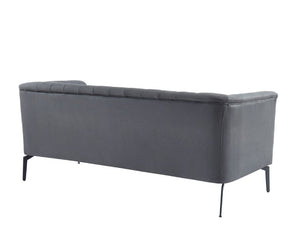 VIG Furniture Patton Channel-Tufted Dark Grey Velvet Sofa With Tuxedo Arms, Pinstripe Detail & Metal Legs VGHCJYM2018-DKGRY