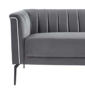 VIG Furniture Patton Channel-Tufted Dark Grey Velvet Sofa With Tuxedo Arms, Pinstripe Detail & Metal Legs VGHCJYM2018-DKGRY