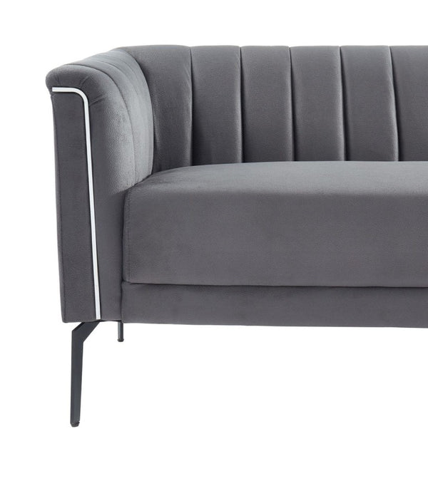 VIG Furniture Patton Channel-Tufted Dark Grey Velvet Sofa With Tuxedo Arms, Pinstripe Detail & Metal Legs VGHCJYM2018-DKGRY