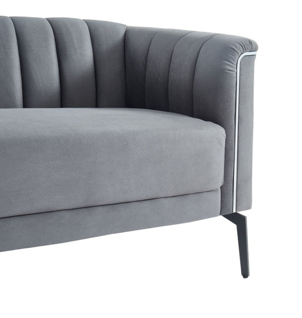 VIG Furniture Patton Channel-Tufted Dark Grey Velvet Sofa With Tuxedo Arms, Pinstripe Detail & Metal Legs VGHCJYM2018-DKGRY