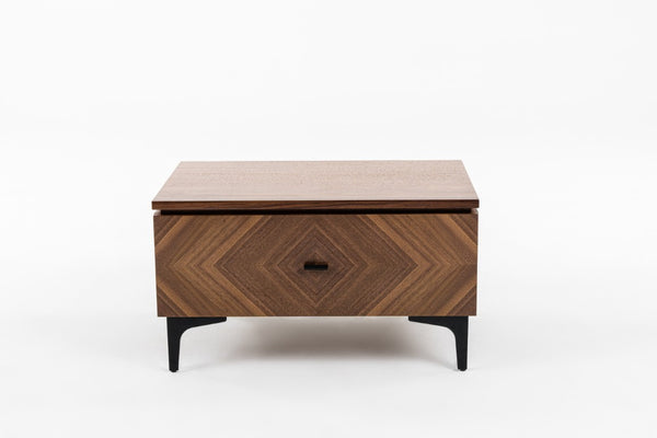 VIG Furniture Paula Mid-Century Walnut Nightstand With Parquet Veneer, Black Metal Legs & Smooth-Glide Drawer VGMABR-103-NS