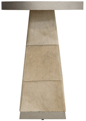 Hooker Furniture Melange Sculptural Travertine End Table With Hair-On-Hide Leather Base And Silver Metal Accents, Luxe Centerpiece 628-50001-00