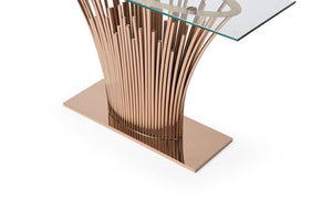 VIG Furniture Paxton Modern Glass Console Table With Rose Gold Stainless Steel Pedestal Base, Slim 59"W Elegance VGVCK817-CS-RG-CT