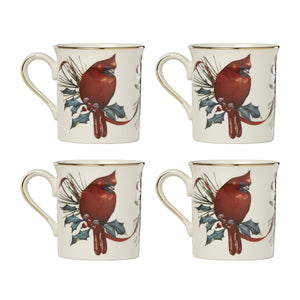 Lenox Winter Greetings Mugs, Set of 4 Red & Green, IVORY PORCELAIN 897092