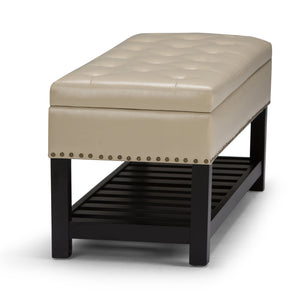 English Elm Lomond Storage Ottoman Bench - Elegant Satin Cream Upholstered Seat With Hidden Storage & Style B136P159123