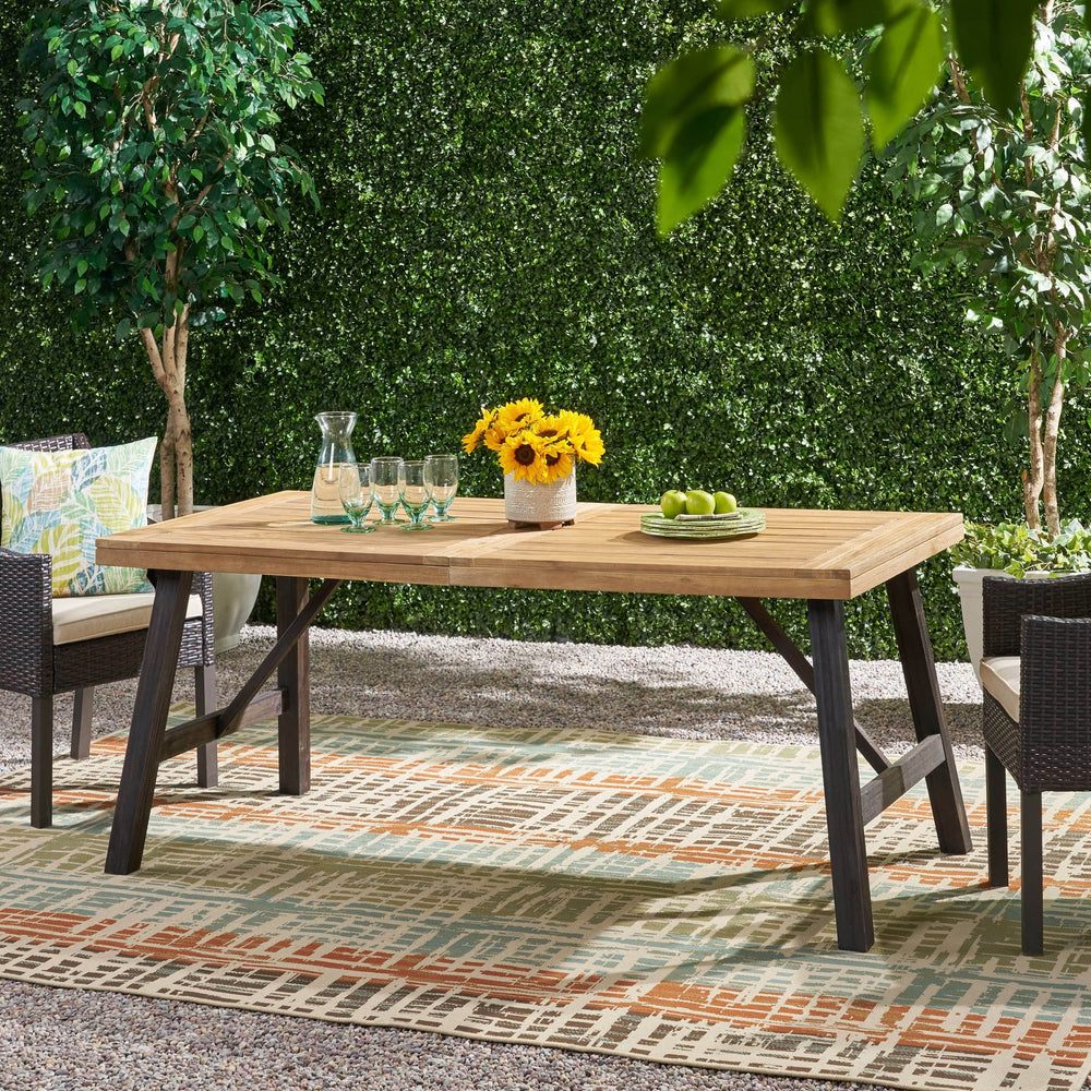 English Elm Bettina Solid Acacia Outdoor Dining Table with Slat Top Oil Finish Patio Deck 56701.00