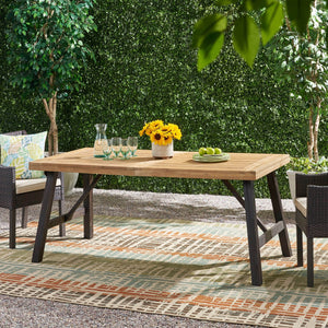 English Elm Bettina Solid Acacia Outdoor Dining Table with Slat Top Oil Finish Patio Deck 56701.00-56702.00