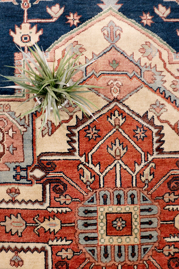 Pasargad Home Serapi Hand-Knotted Wool Area Rug - Luxurious Navy/Rust Design, 9' x 12' Classic Charm