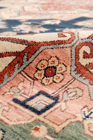 Pasargad Home Serapi Hand-Knotted Wool Area Rug - Luxurious Navy/Rust Design, 9' x 12' Classic Charm