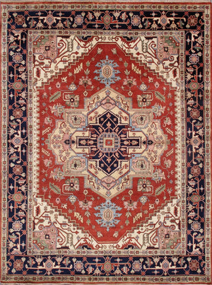 Pasargad Home Serapi Collection Hand-knotted Premium Lamb's Wool Area Rug For Timeless Elegance   Pb-10b Navy 12x18