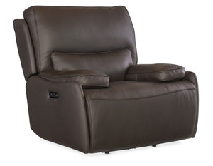 Hooker Furniture Kramer Zero Gravity Power Recliner In Oslo Ivory Leather With Usb Port, Bustle Back, Metal Base Brown SS719-PHZ1-089