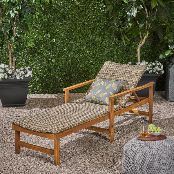English Elm Hampton Acacia Hardwood Wicker Outdoor Chaise Lounge with Five Reclining Positions 63763.00