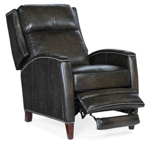 Hooker Furniture Declan Hand-Wiped Leather Push-Back Recliner With Wingback Silhouette, Nailhead Trim, Dark Legs Brown RC251-PB-089