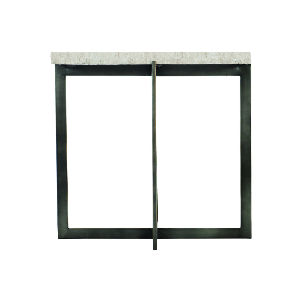 Bernhardt Bernhardt Hathaway Square End Table With White Travertine Top & Oil‑Rubbed Bronze Cross Base, 26" 510122