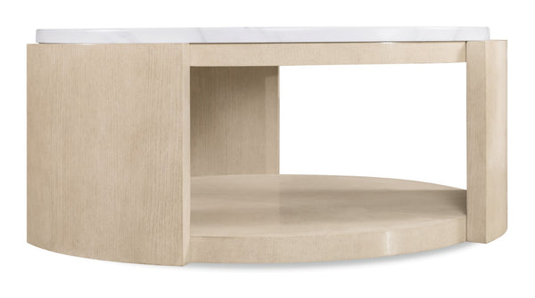 Hooker Furniture Westwood Volakas Stone Round Cocktail Table With Polished Limestone Oak Base, Open Storage Accent 6133-80111-80