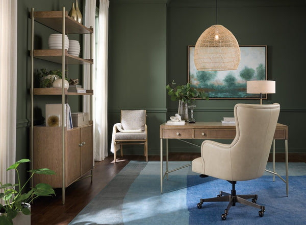Hooker Furniture Sonnet Wren Finish Credenza With Marble Inset, Woven Cane Fronts, Soft-Close Doors & Wire Management 6072-10464-85