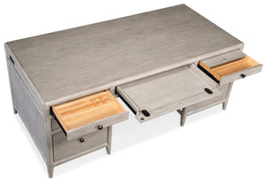 Hooker Furniture Burnham Executive Desk With Grey Mink Alder Veneer, 7 Drawers, Locking File Storage, Durable Finish Light Wood 5921-10562-90