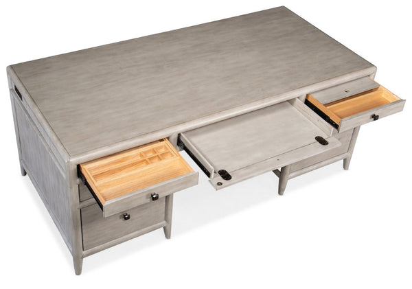 Hooker Furniture Burnham Executive Desk With Grey Mink Alder Veneer, 7 Drawers, Locking File Storage, Durable Finish Light Wood 5921-10562-90